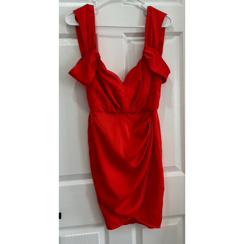 Nookie Women’s Zodiac Mini Dress Size XS Tangerine Off Shoulder Slit Draped